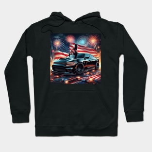 Dodge Charger Hellcat and The American Flag by Gas Autos Hoodie